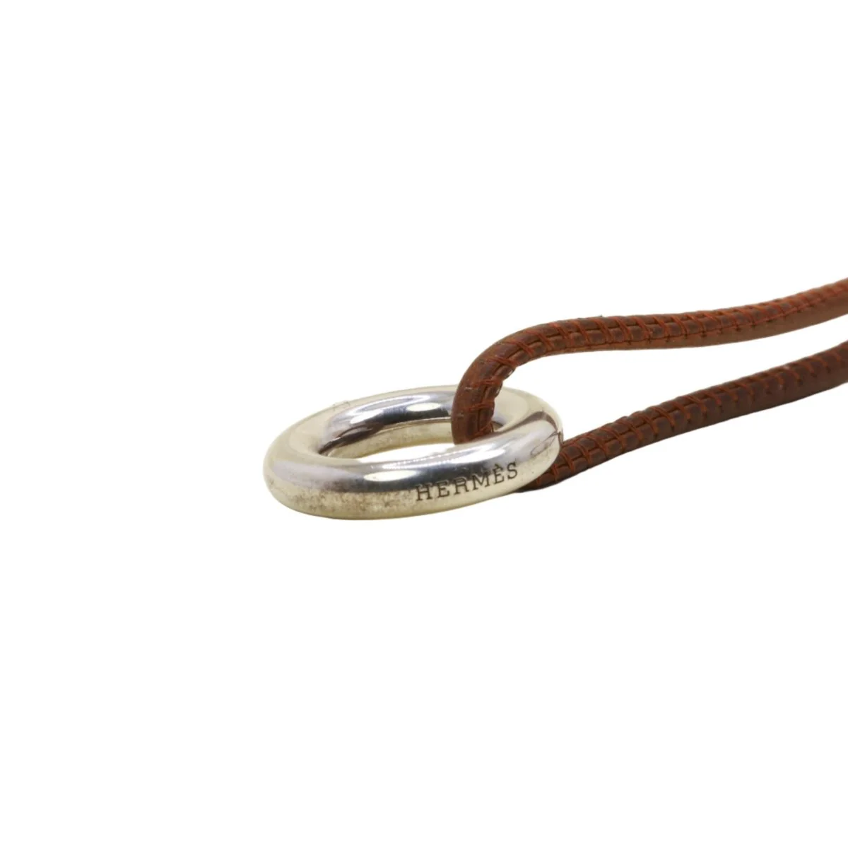 Collier Ras de Cou HERMÈS "Glenan" en argent et cuir marron - Image 3