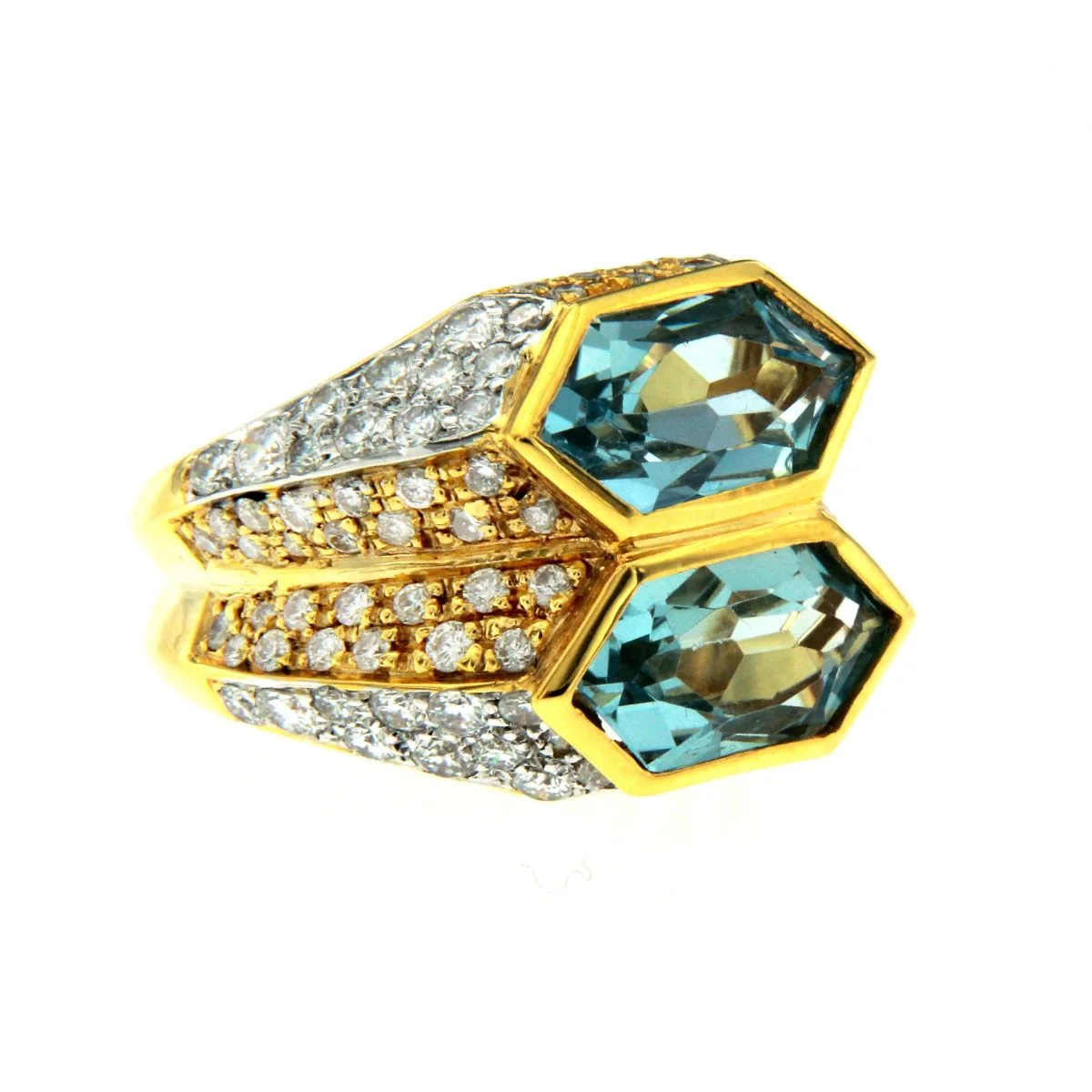 Iconic Bulgari Aquamarine Diamond Two-Color Gold Double Ring - Image 2