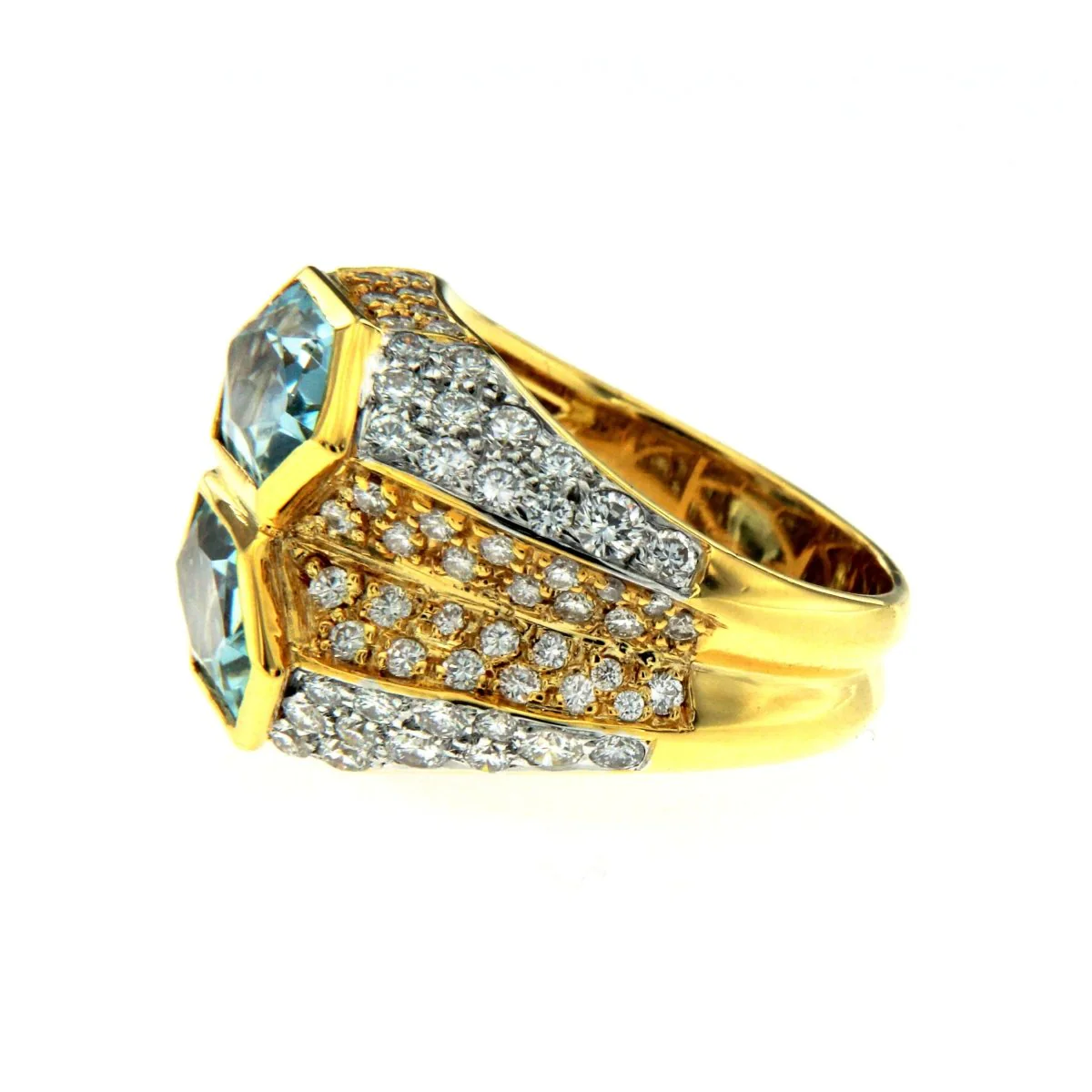Iconic Bulgari Aquamarine Diamond Two-Color Gold Double Ring - Image 3