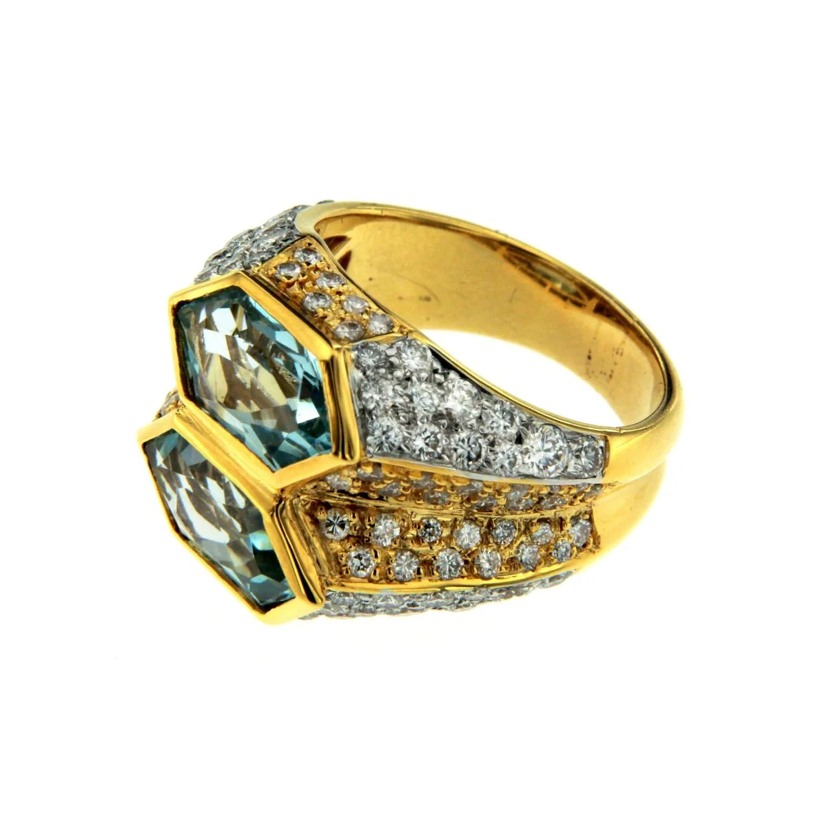 Iconic Bulgari Aquamarine Diamond Two-Color Gold Double Ring - Image 5
