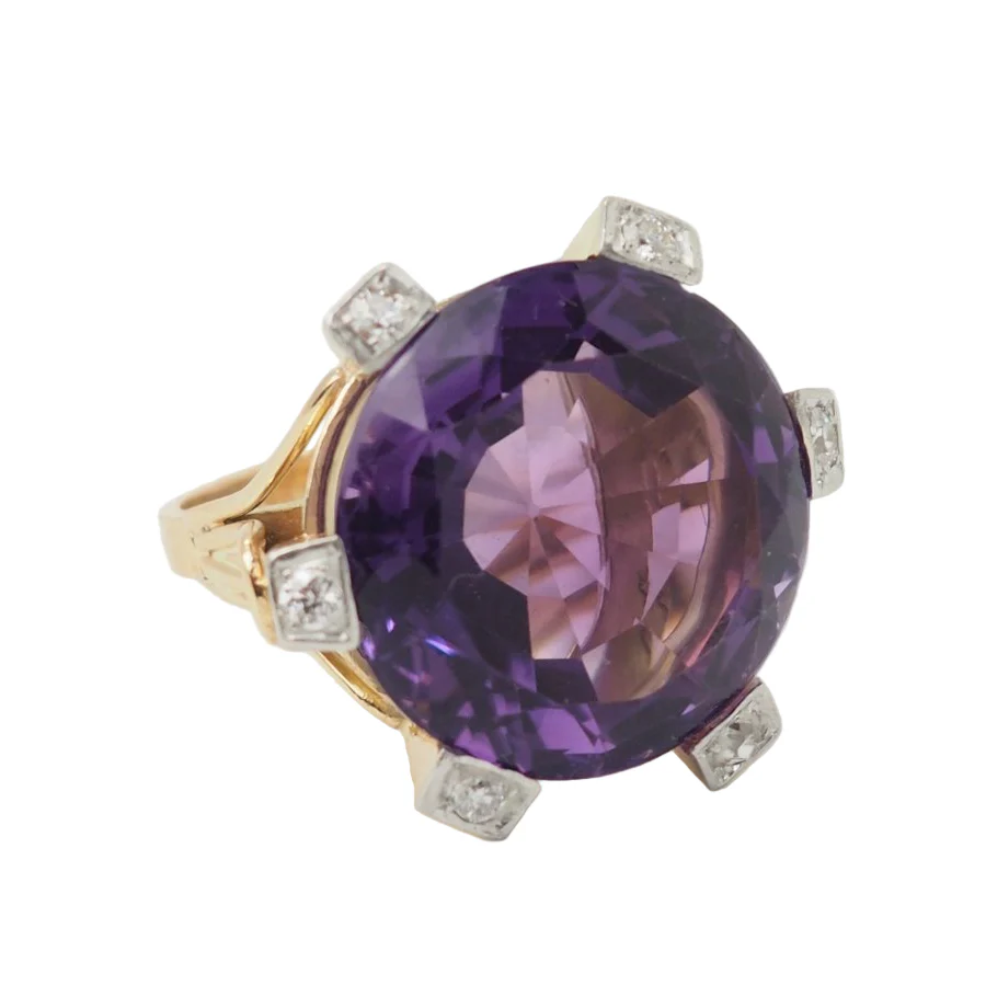 Bague Cocktail en or rose, améthyste et diamants - Image 3