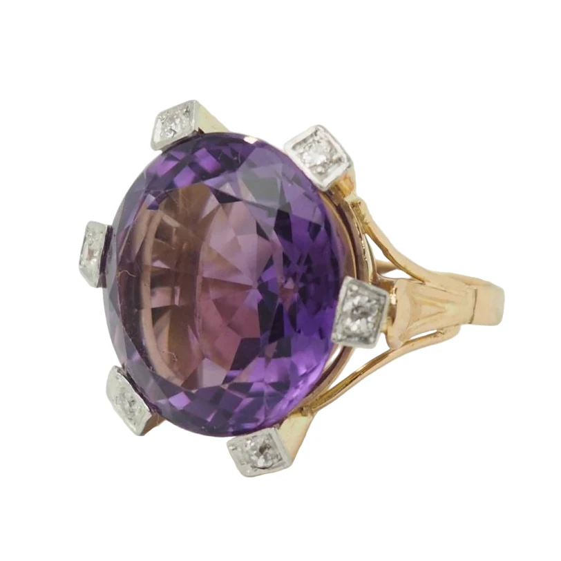 Bague Cocktail en or rose, améthyste et diamants - Image 5