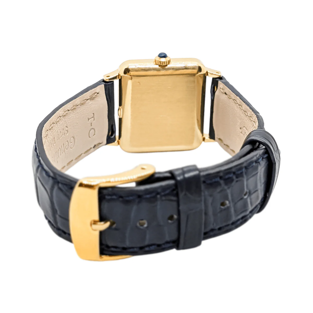 Montre Mécanique JAEGER LE COULTRE en or jaune, cuir et saphir - Image 3