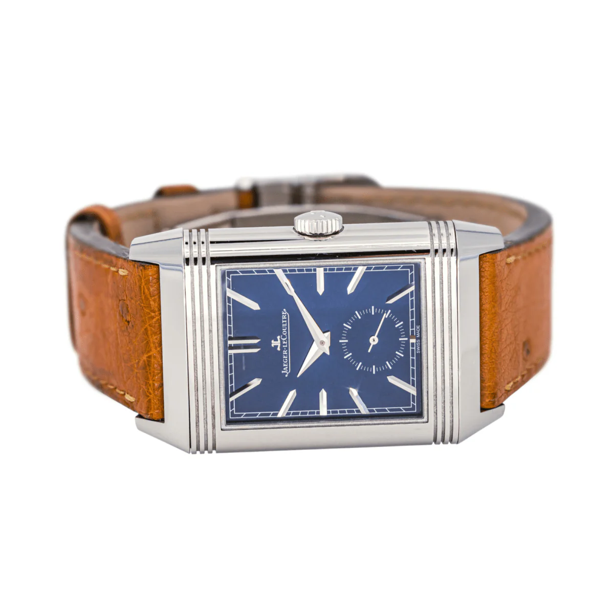Montre JAEGER-LECOULTRE "Reverso Tribute Duoface" en acier, argent et cuir - Image 4