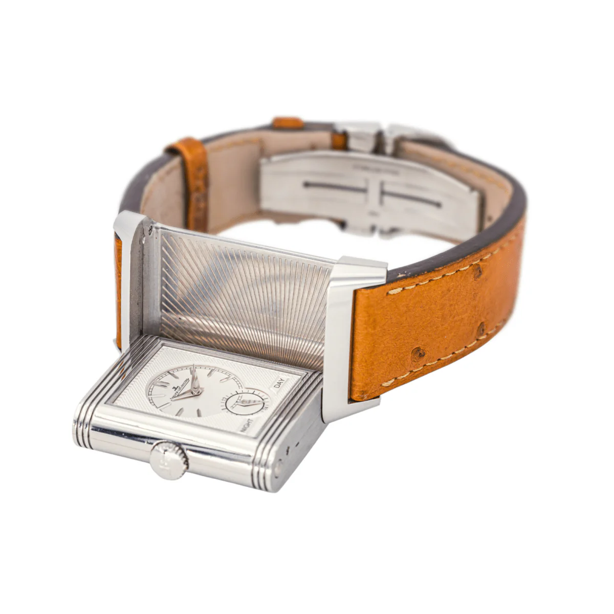 Montre JAEGER-LECOULTRE "Reverso Tribute Duoface" en acier, argent et cuir - Image 5
