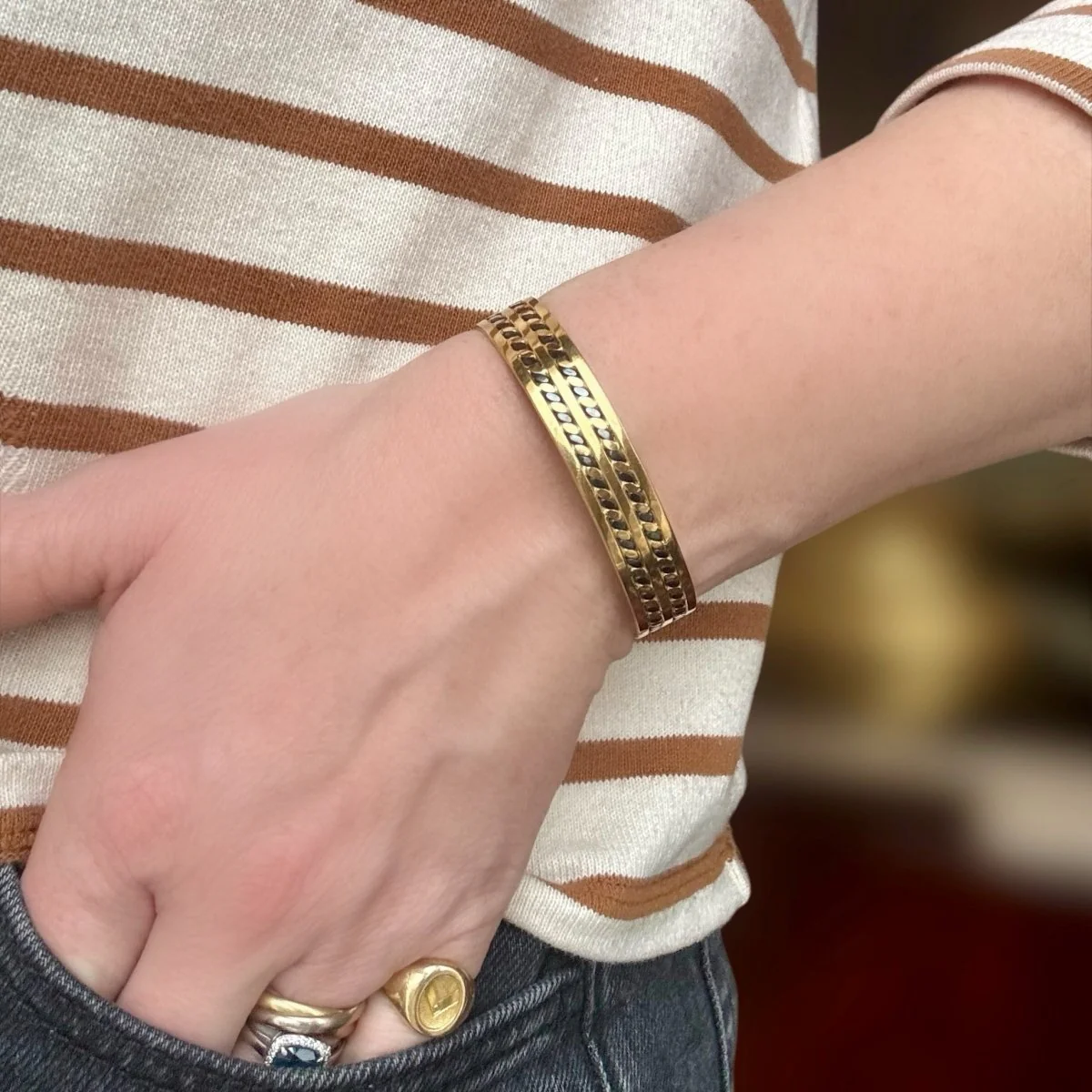 Bracelet Jonc en or jaune et acier - Image 2