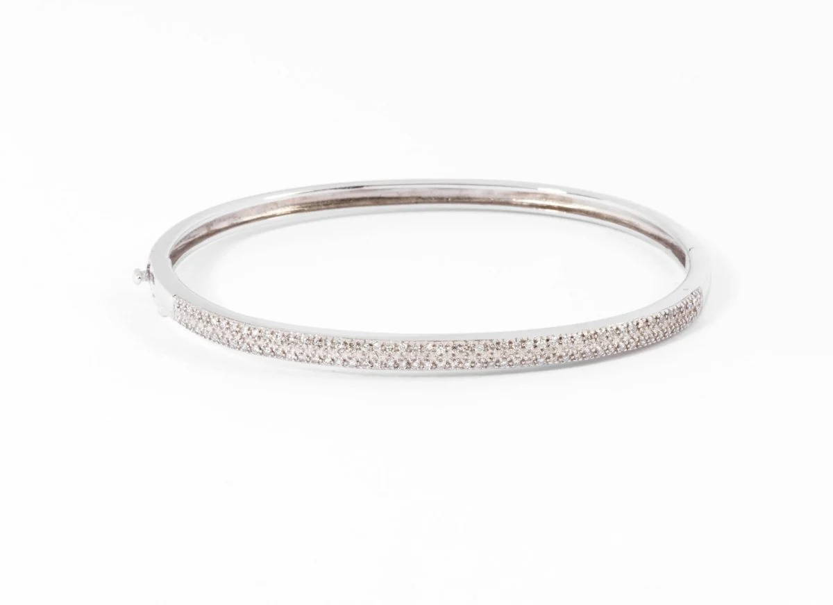 Bracelet or gris rigide ouvrant en diamant