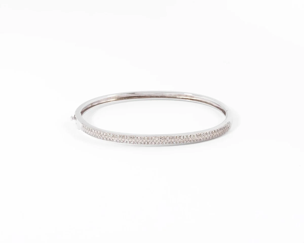 Bracelet or gris rigide ouvrant en diamant - Image 2
