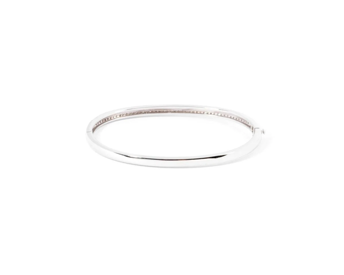 Bracelet or gris rigide ouvrant en diamant - Image 5