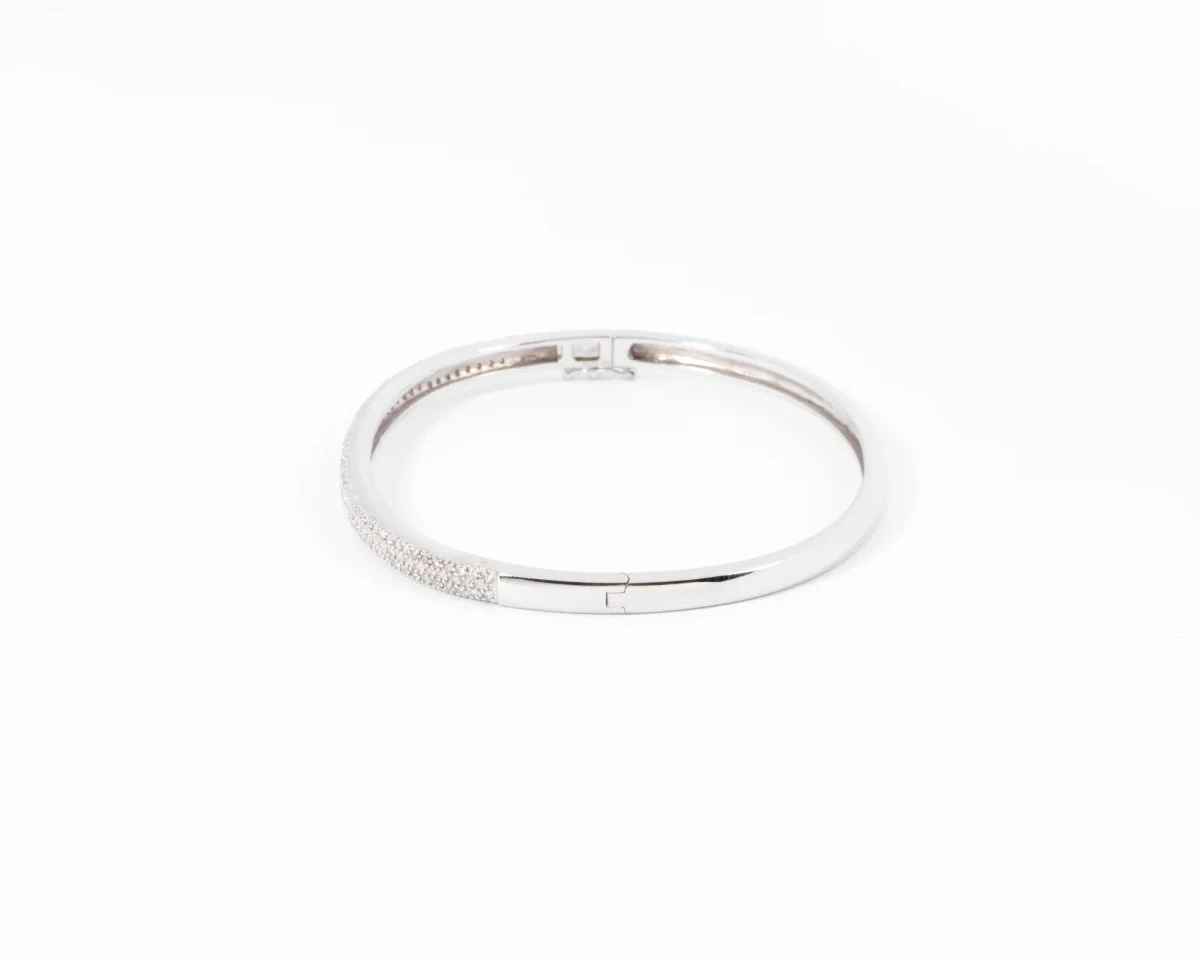 Bracelet or gris rigide ouvrant en diamant - Image 6