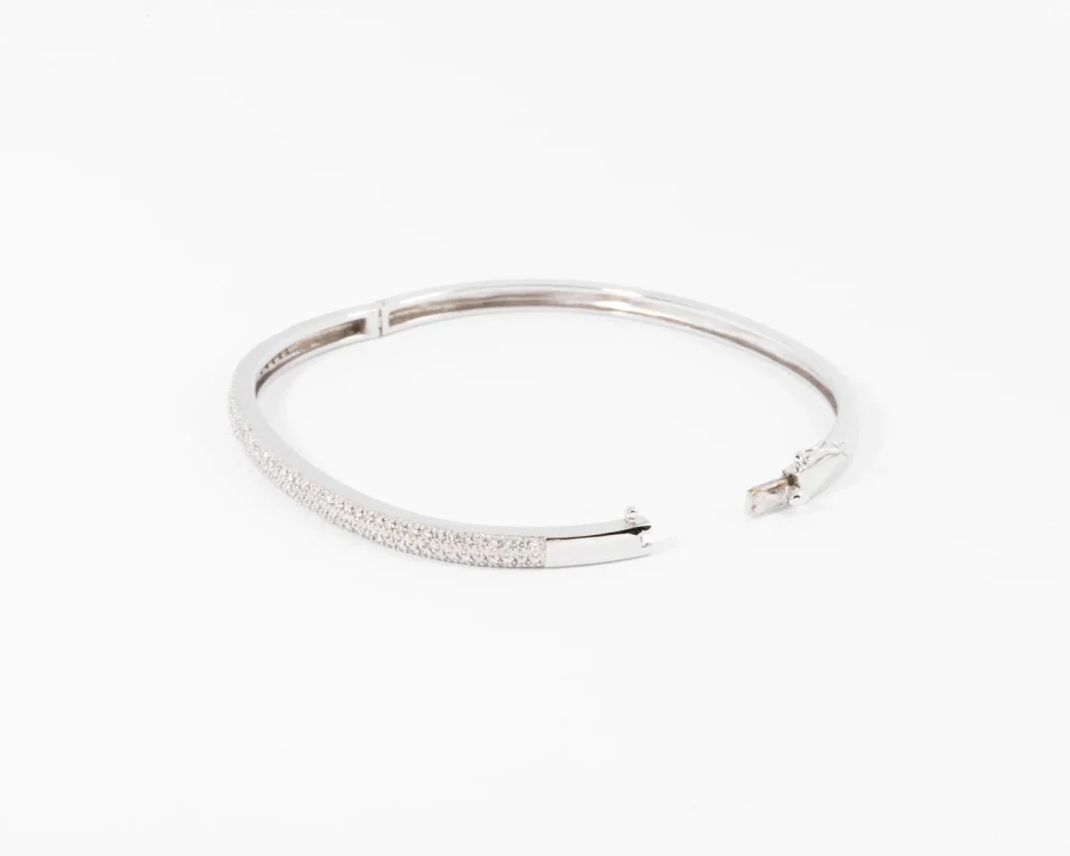 Bracelet or gris rigide ouvrant en diamant - Image 7