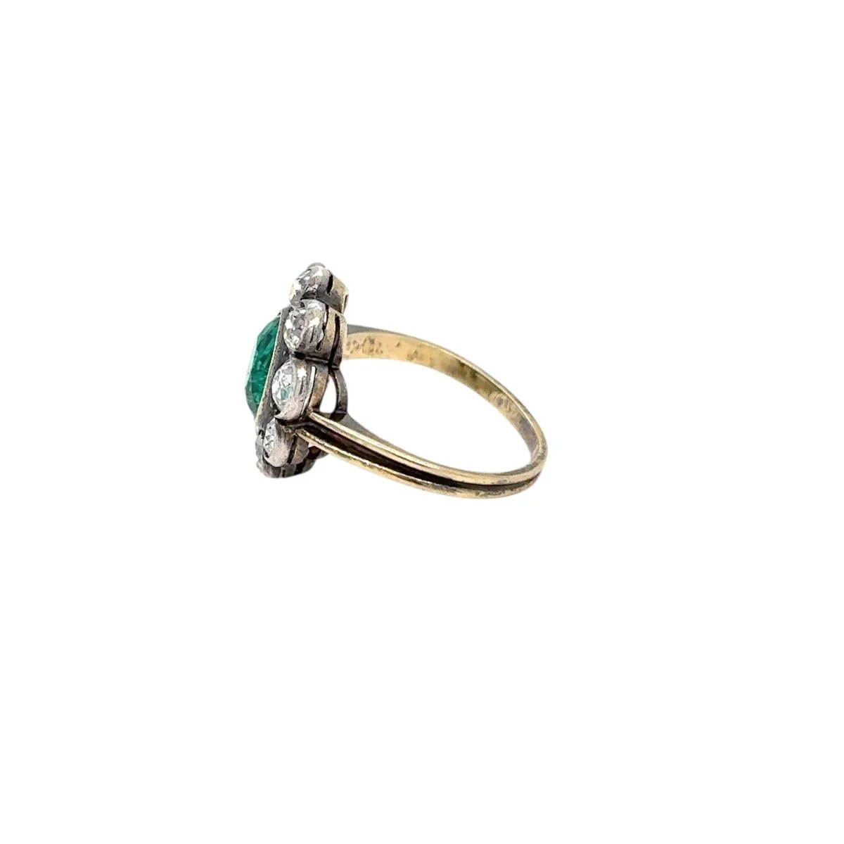 Late 19th century 2.00 Carat Emerald Diamond Gold/Silver Cluster Ring - Image 2