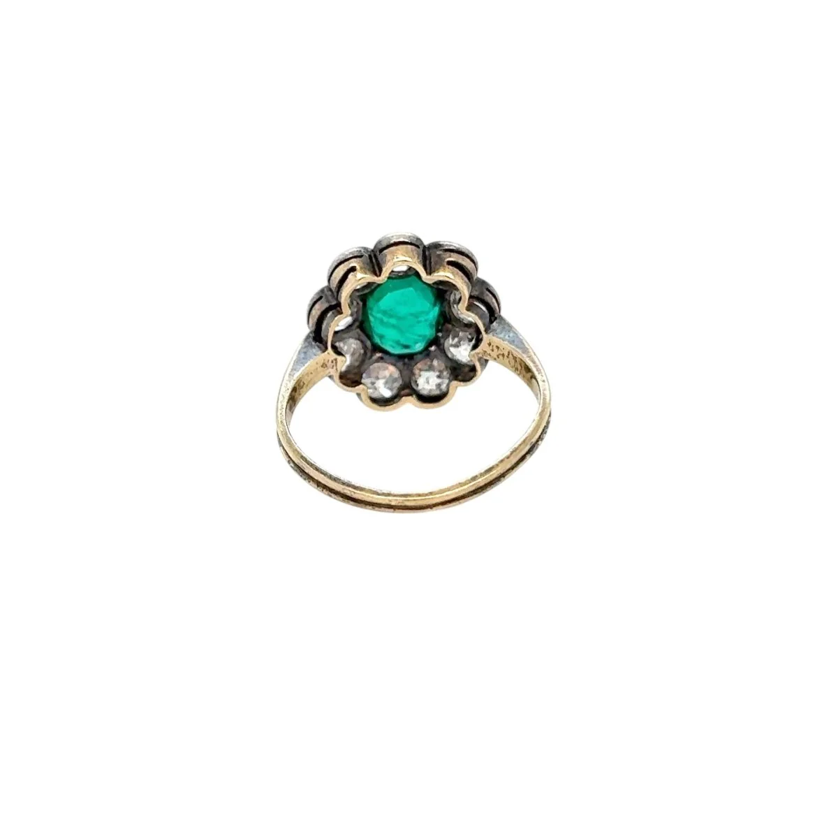 Late 19th century 2.00 Carat Emerald Diamond Gold/Silver Cluster Ring - Image 4