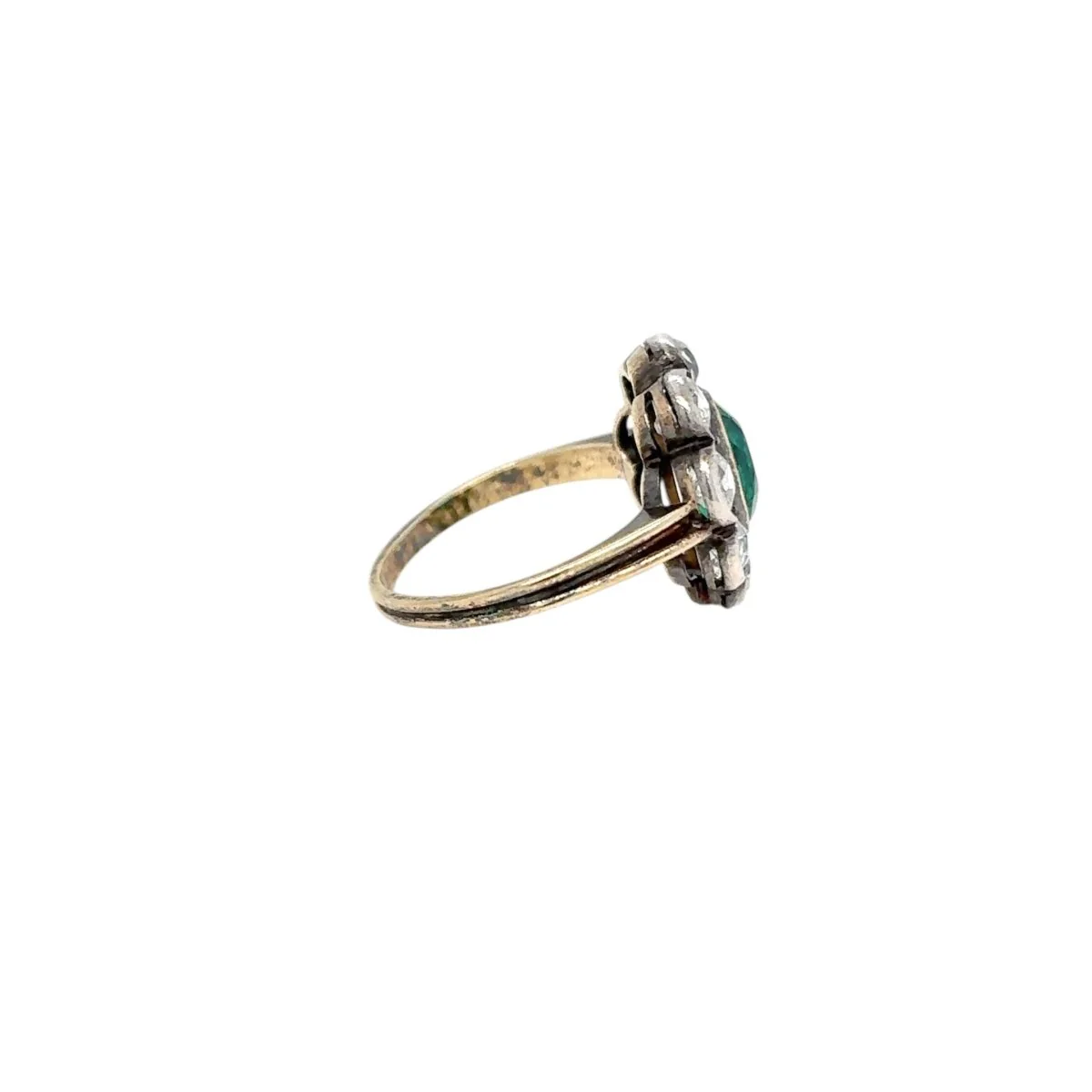 Late 19th century 2.00 Carat Emerald Diamond Gold/Silver Cluster Ring - Image 9