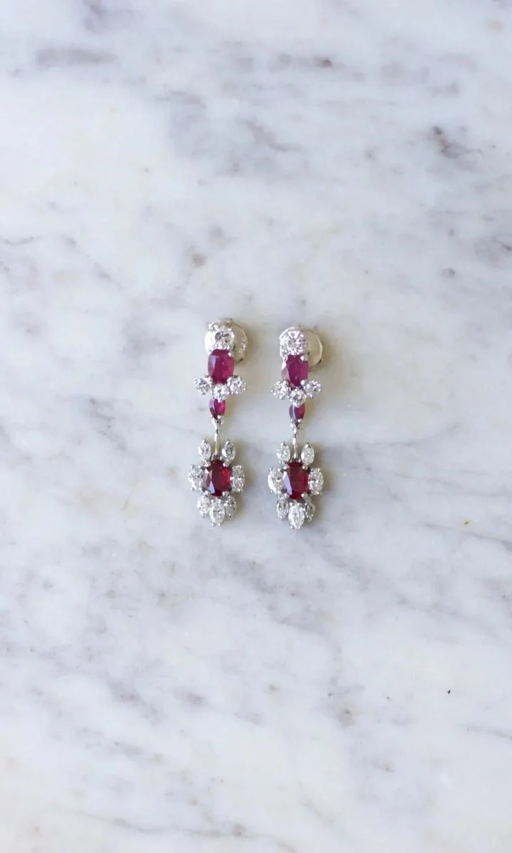 Longues Boucles d'Oreilles Rubis et Diamants - Image 3
