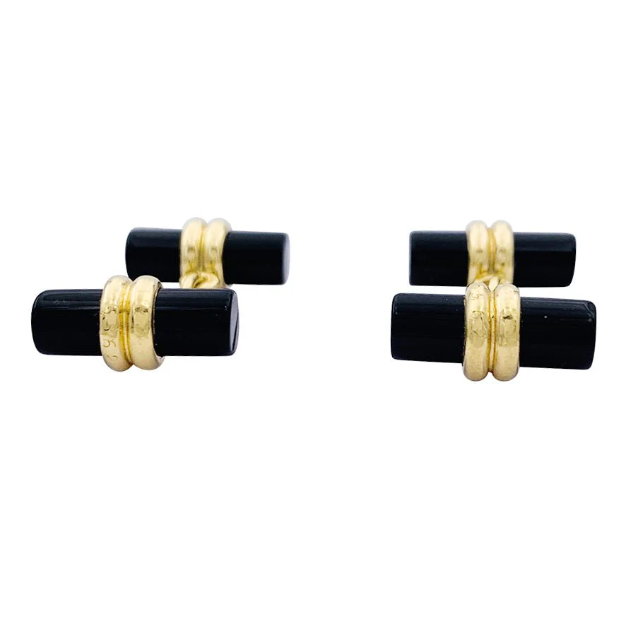Boutons de Manchette POIRAY en or jaune et onyx - Image 3