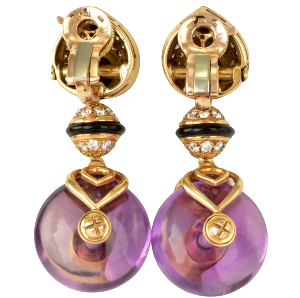 Boucles d'oreilles MARINA B "Pneu" en or jaune, améthystes, onyx et diamants - Image 3