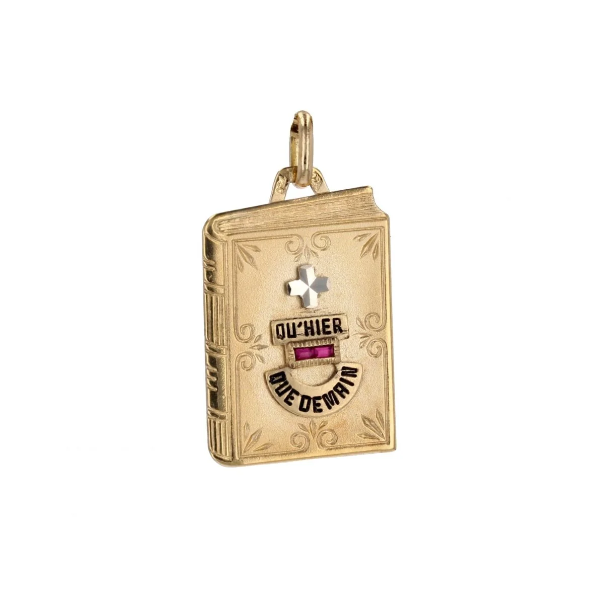 Médaille AUGIS en or jaune, émail et rubis