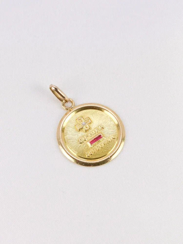 Médaille amour Augis ronde Plus qu'hier moins que demain or jaune diamant rubis - Image 3