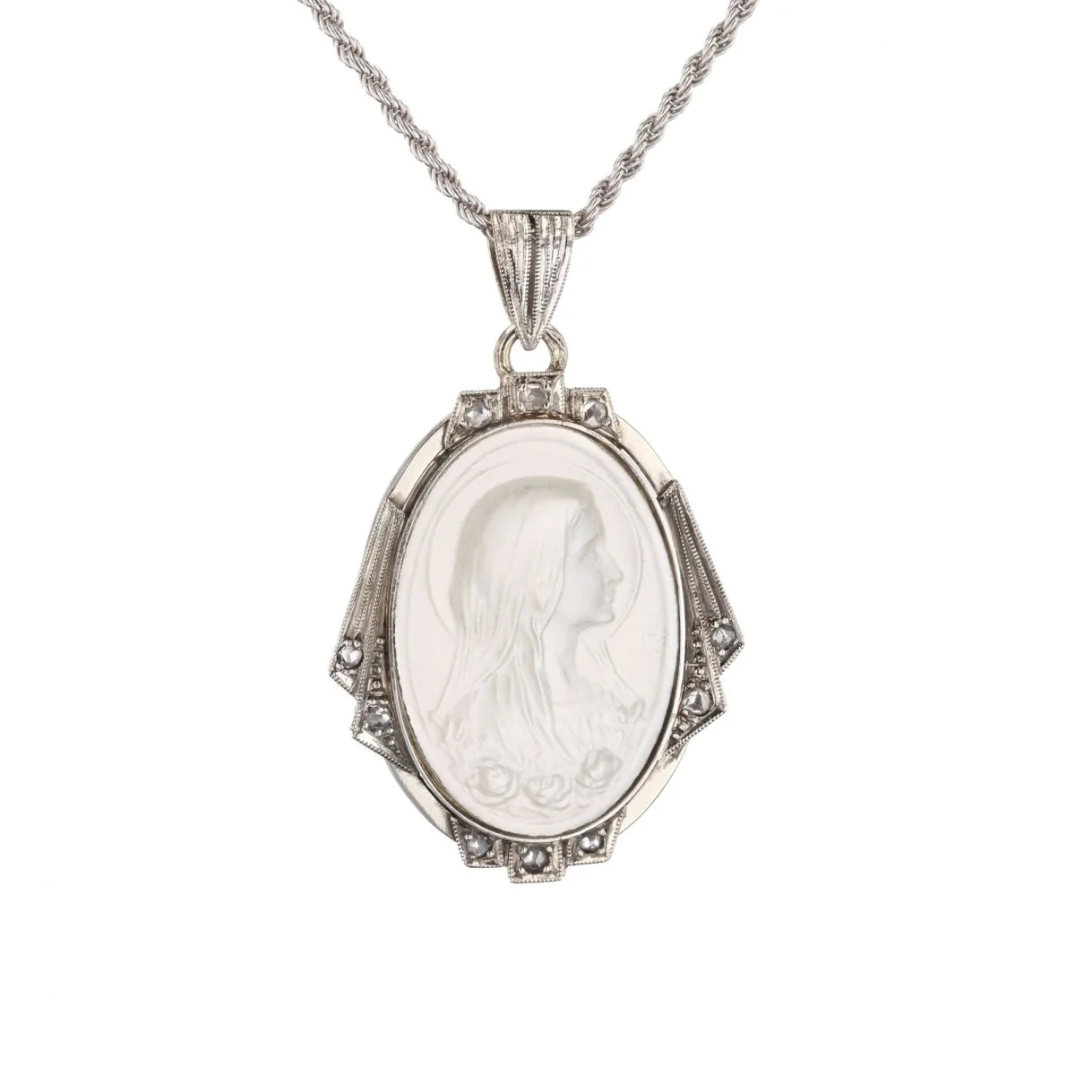 Collier Pendentif en or blanc, nacre et diamants