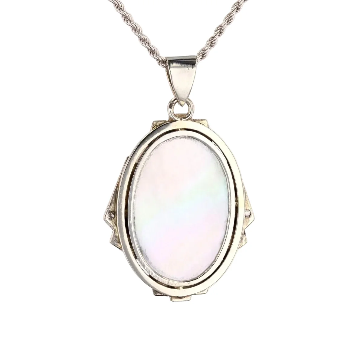 Collier Pendentif en or blanc, nacre et diamants - Image 3