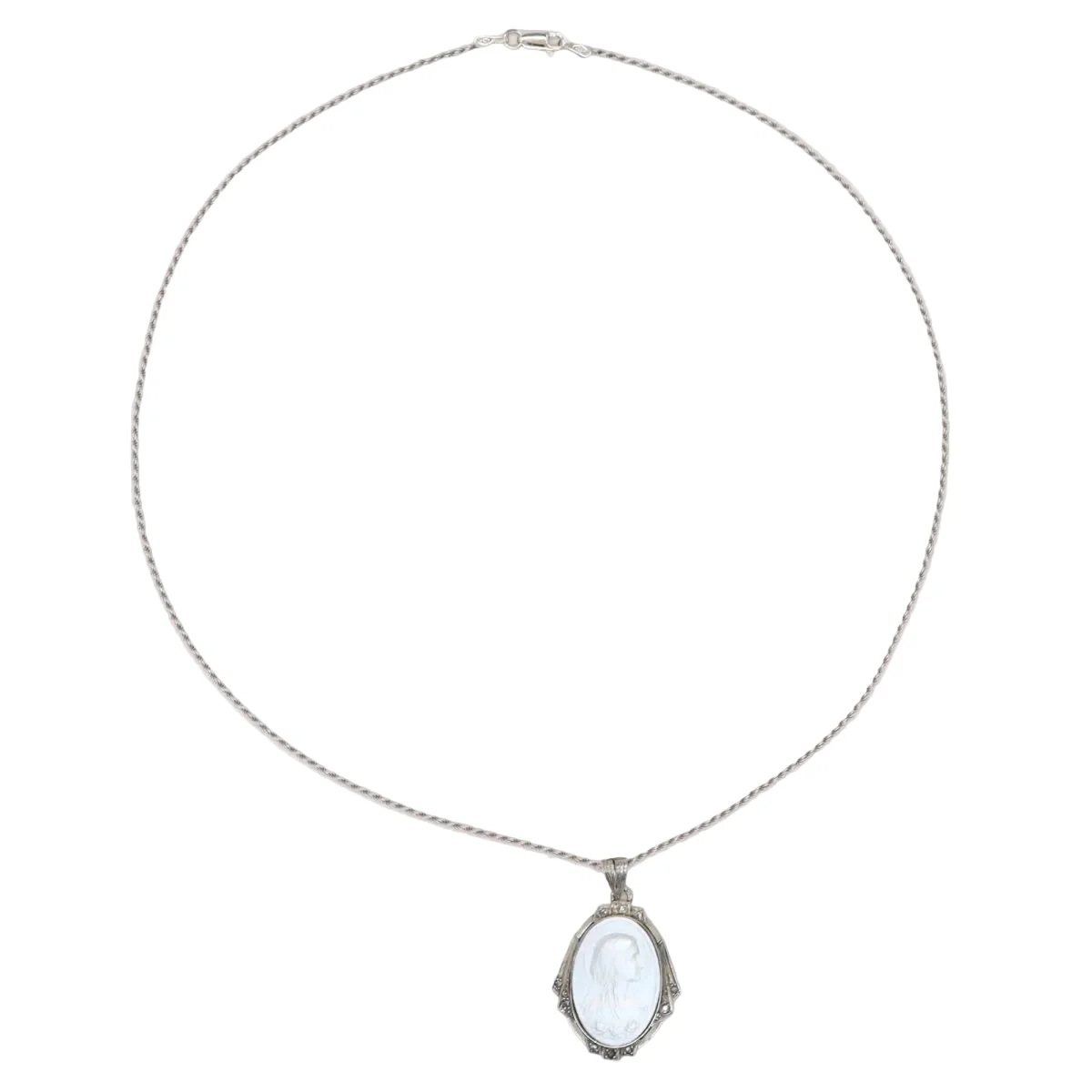 Collier Pendentif en or blanc, nacre et diamants - Image 4