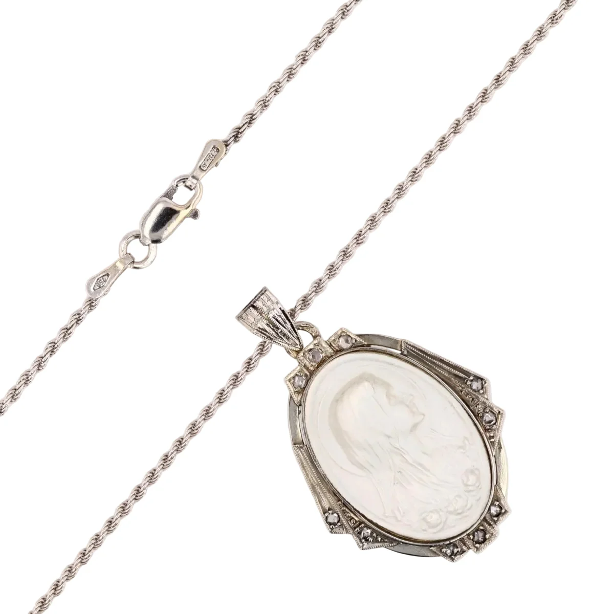 Collier Pendentif en or blanc, nacre et diamants - Image 5