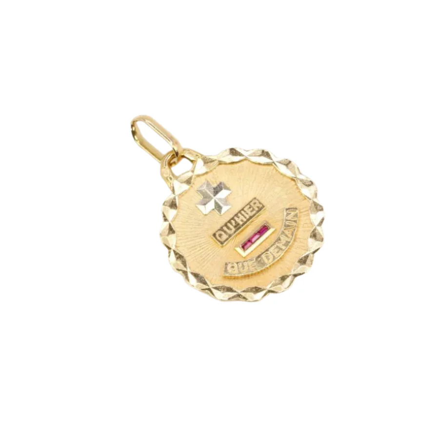 Médaille amour Augis ronde Plus qu’hier moins que demain or jaune rubis - Image 3