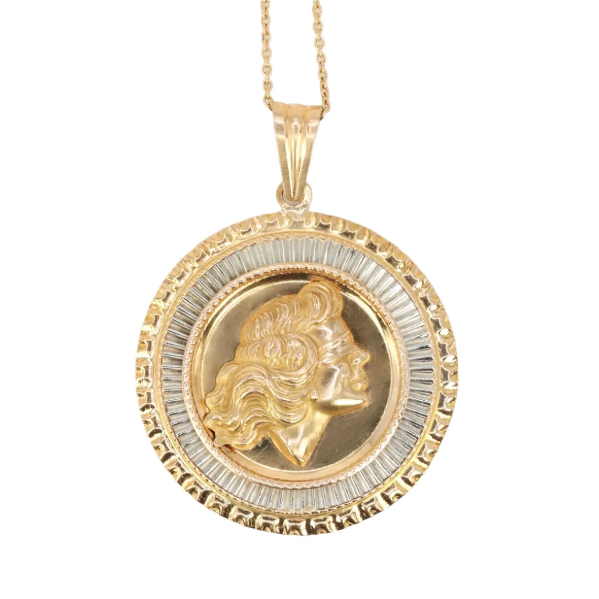 Médaille "Déesse Fortuna" en or jaune et or blanc