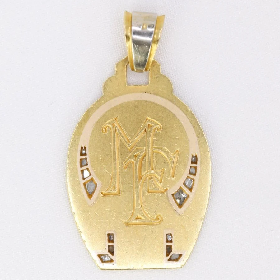 Médaille religieuse Art Deco Vierge de profil or jaune diamants taille rose - Image 4