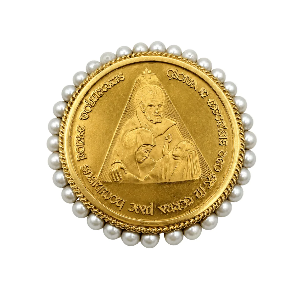 Médaille Épingle en or jaune et perles