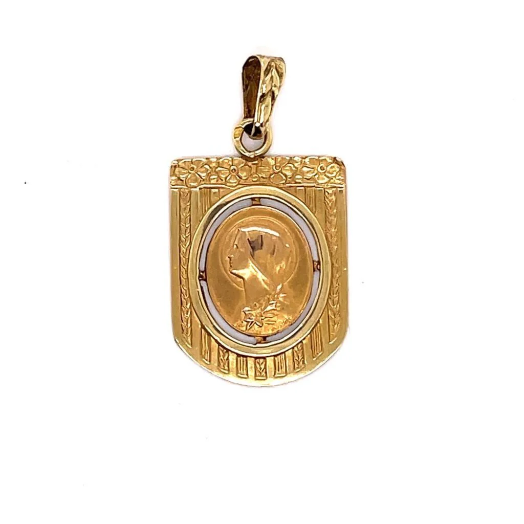 Médaille Vierge Art-nouveau Or Jaune signée Jules Holy