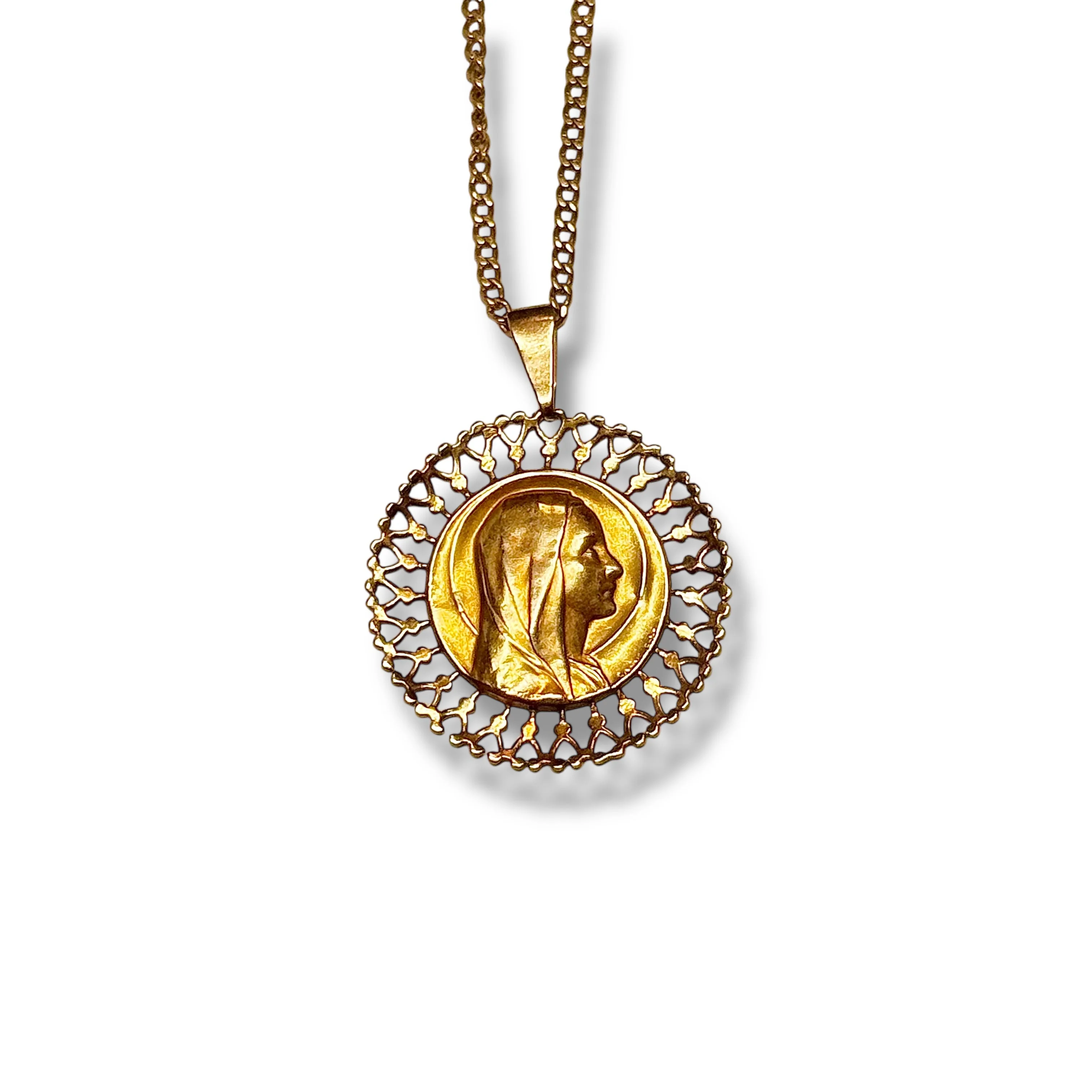 Pendentif Vierge Marie rosace en or jaune