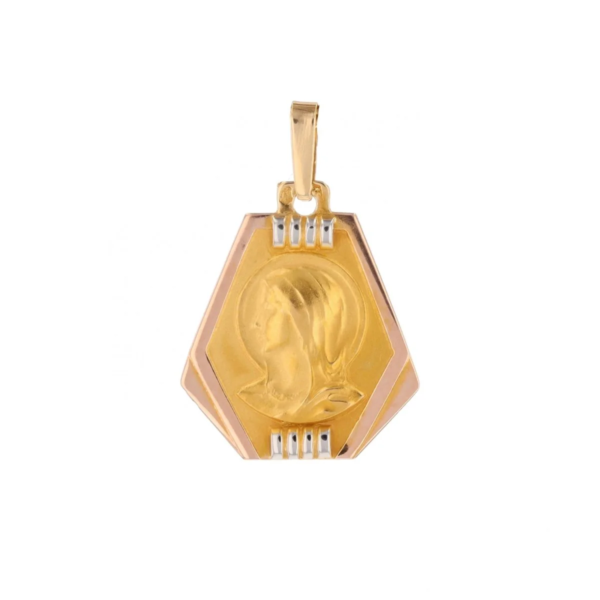Pendentif Vierge tricolore en or jaune, or rose et or blanc