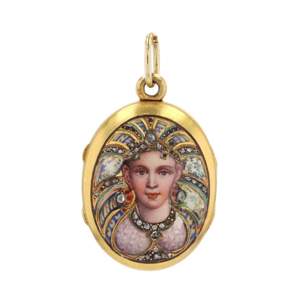 Pendentif en or jaune, émail et diamants