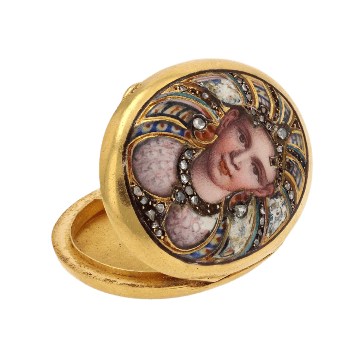 Pendentif en or jaune, émail et diamants - Image 3
