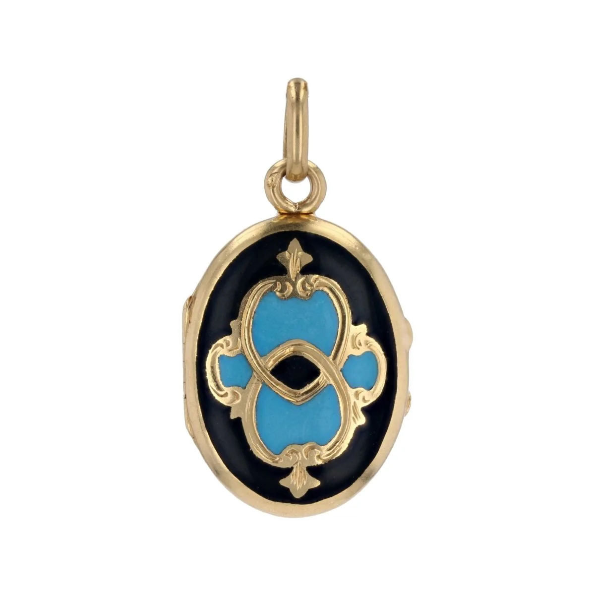 Pendentif en or jaune, émail et turquoise