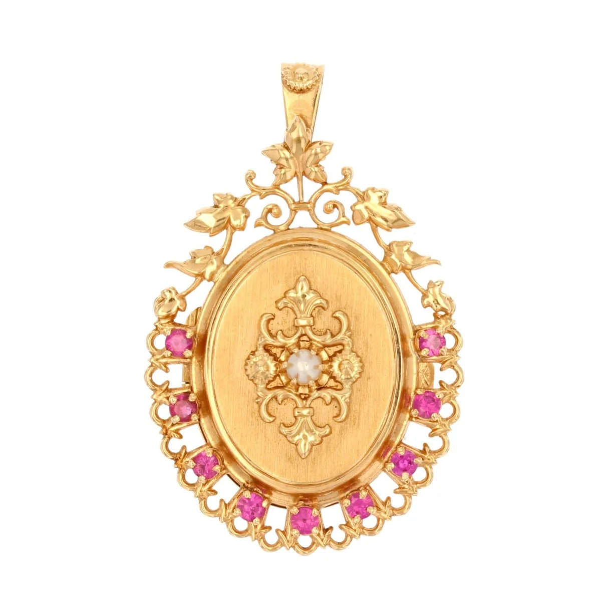 Pendentif en or rose, rubis et perle