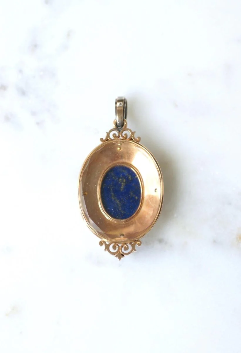 Médaillon Ancien Scarabée Lapis Lazuli Diamants et Perles - Image 5