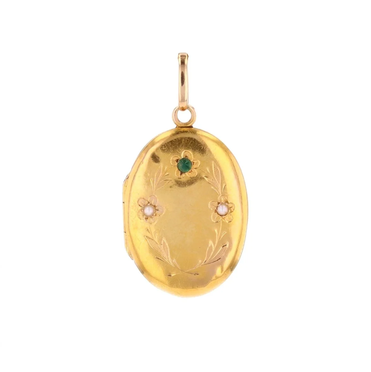 Pendentif en or jaune, émeraude et perles