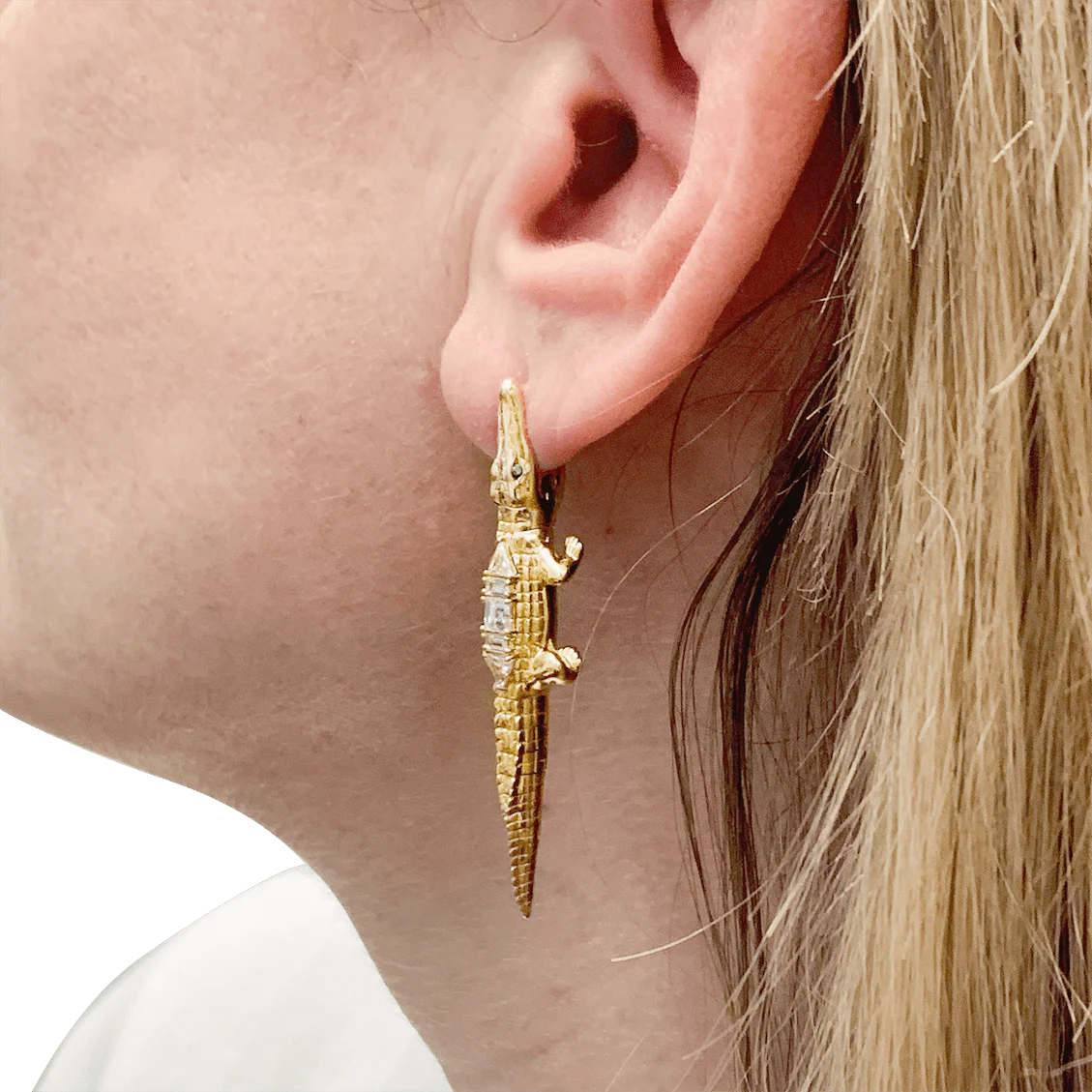 Mono boucle d'oreille BIBI VAN DER VELDEN "Alligator" en or jaune et diamants - Image 2