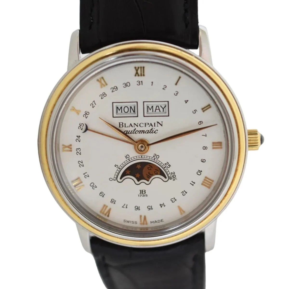 Montre BLANCPAIN "Villeret" en or jaune, acier et cuir