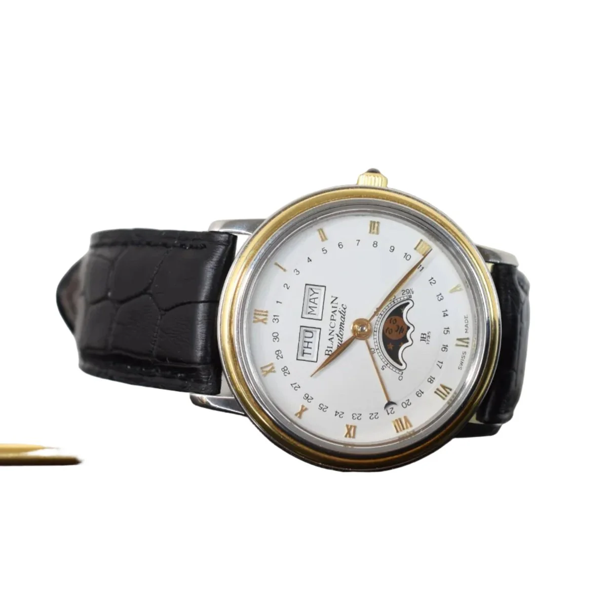 Montre BLANCPAIN "Villeret" en or jaune, acier et cuir - Image 3