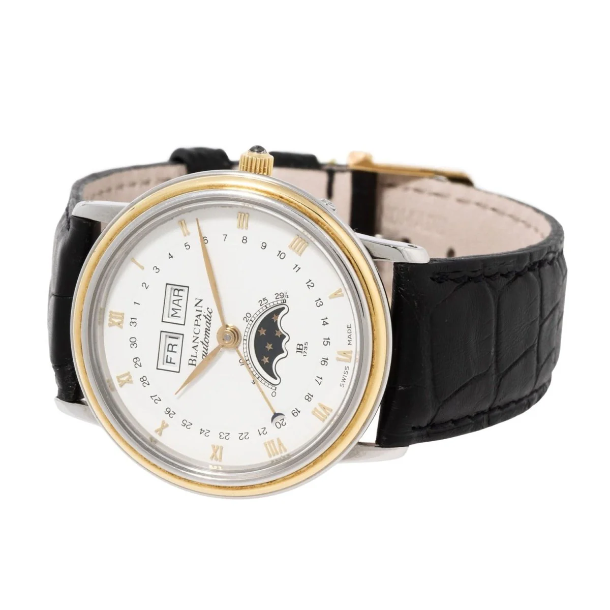 Montre BLANCPAIN "Villeret" en or jaune, acier et cuir - Image 4