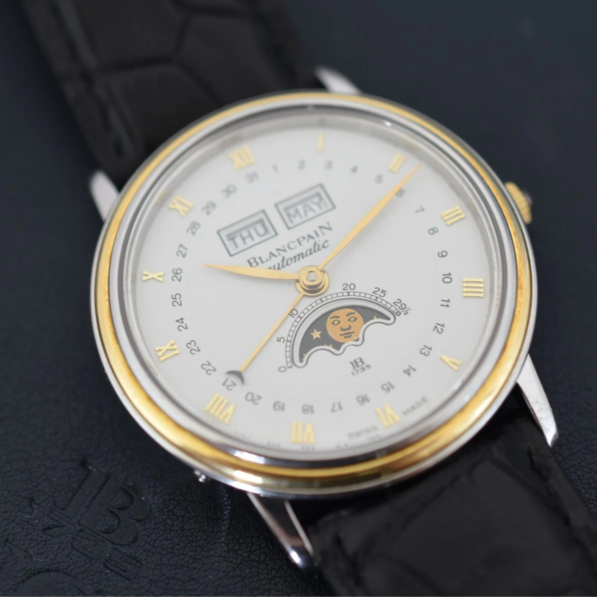 Montre BLANCPAIN "Villeret" en or jaune, acier et cuir - Image 5