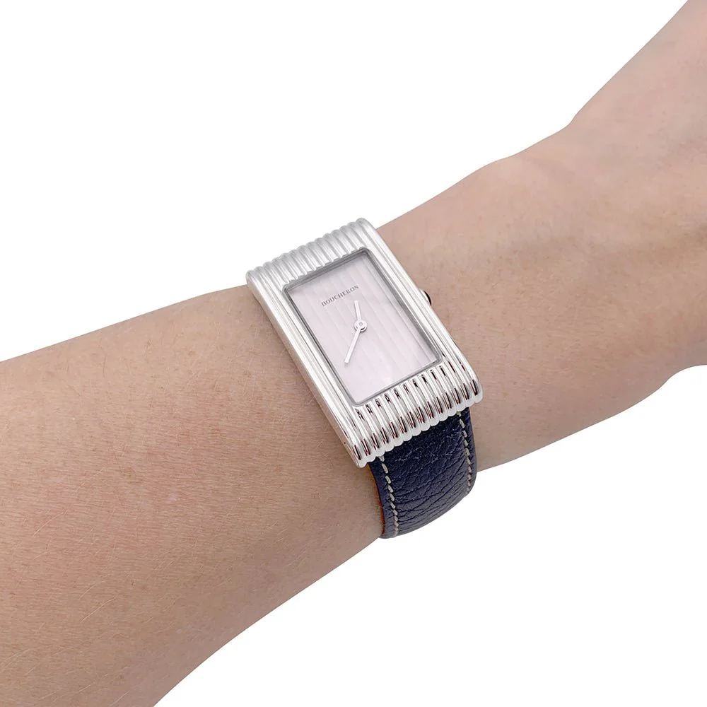 Montre Boucheron, "Reflet", acier, cuir. - Image 5
