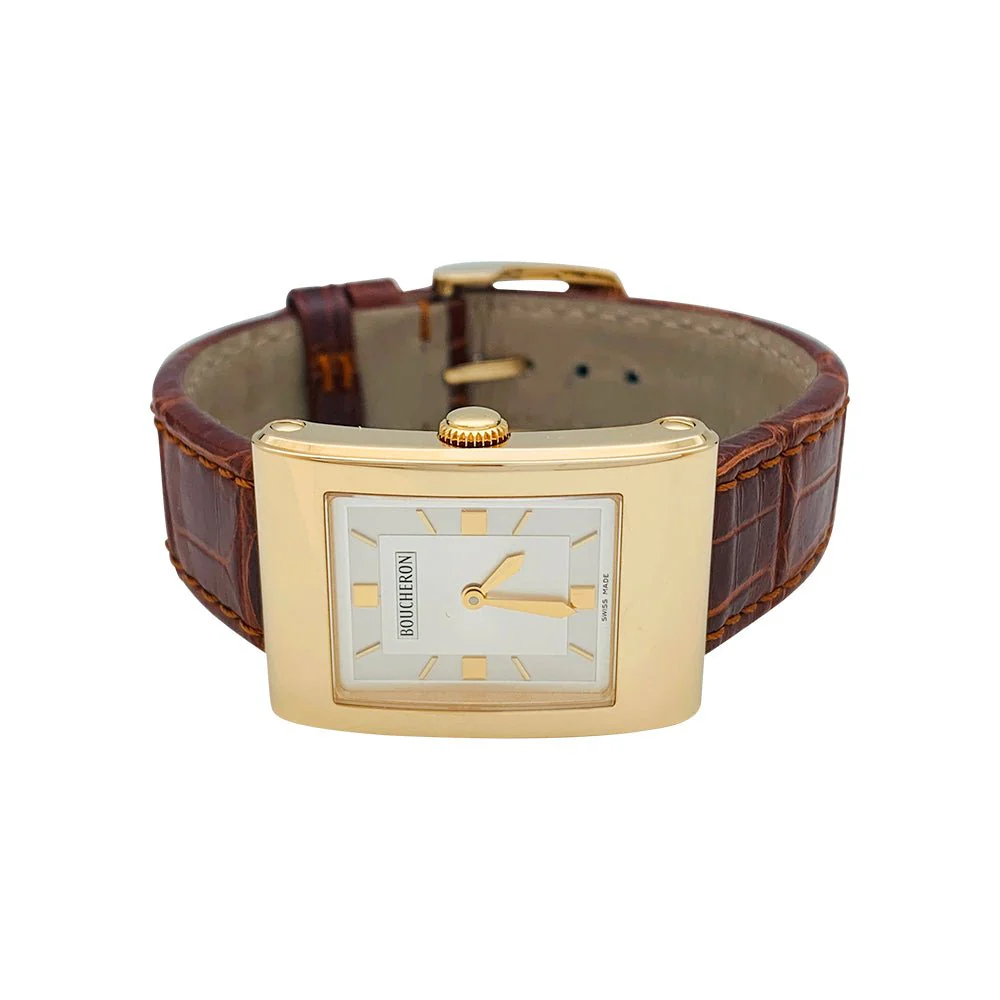Montre Boucheron, "Reflet-Icare", or jaune, cuir. - Image 2