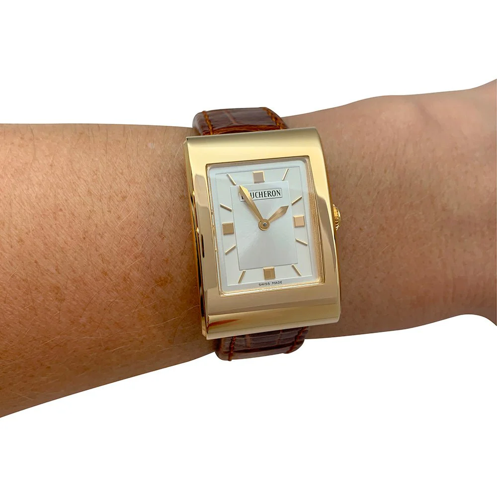 Montre Boucheron, "Reflet-Icare", or jaune, cuir. - Image 8