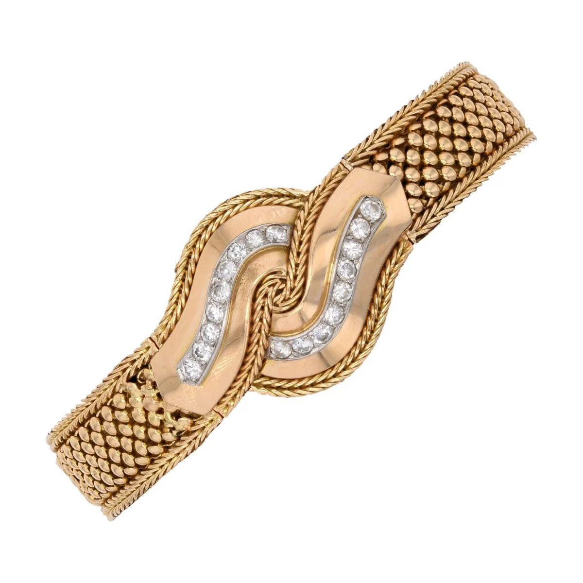 Montre UTI en or jaune, perles et diamants