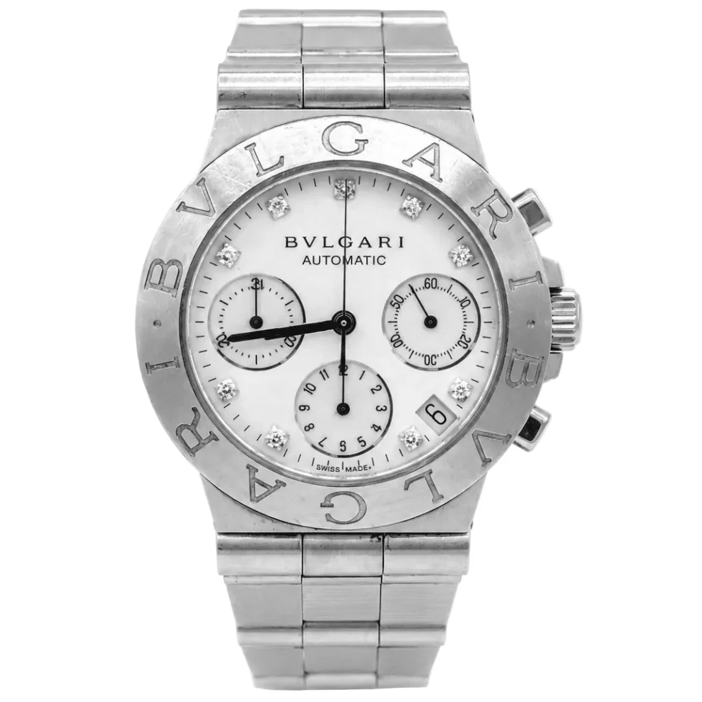 Montre BULGARI  "Diagono" en acier et diamants